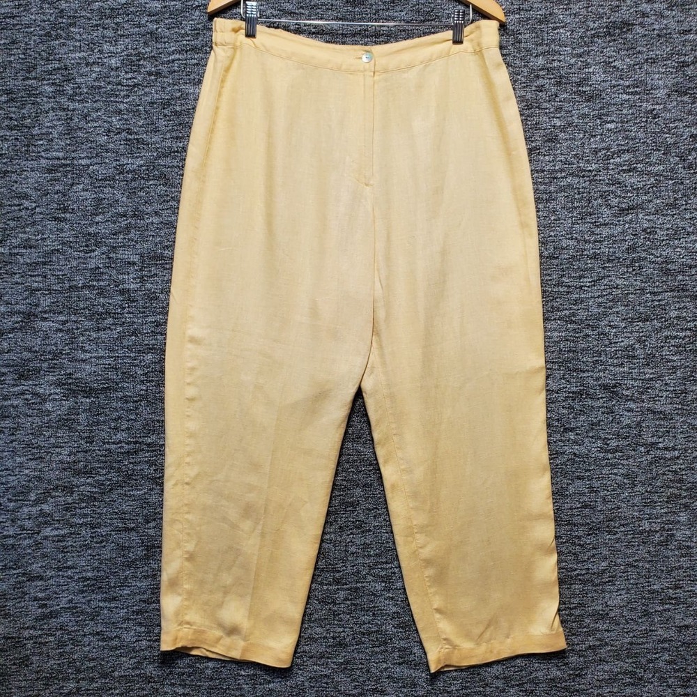 Chicos Linen Pants Womens XL Yellow Straight Leg Elastic Waist Summer Casual